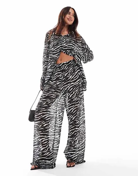 ASOS DESIGN - Широкие шифоновые брюки в полоску под зебру, часть комплекта