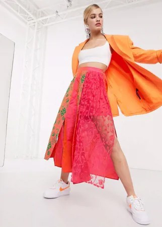 Плиссированная юбка макси с запахом и принтом Nesavaali-Розовый