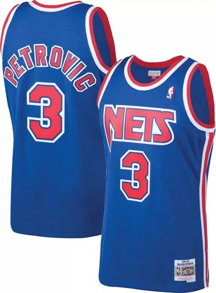 Мужская майка Mitchell & Ness 1992 года Brooklyn Nets Дражен Петрович № 3 Royal Hardwood Classics