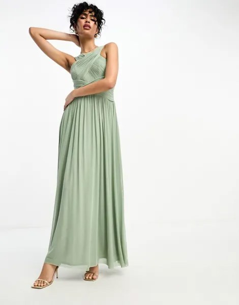 Зеленое платье макси из сетки Little Mistress Bridesmaids с перекрестием спереди