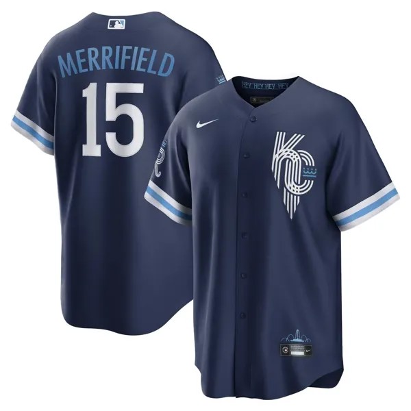 Мужская футболка Whit Merrifield Navy Kansas City Royals 2022 City Connect Replica Player Nike