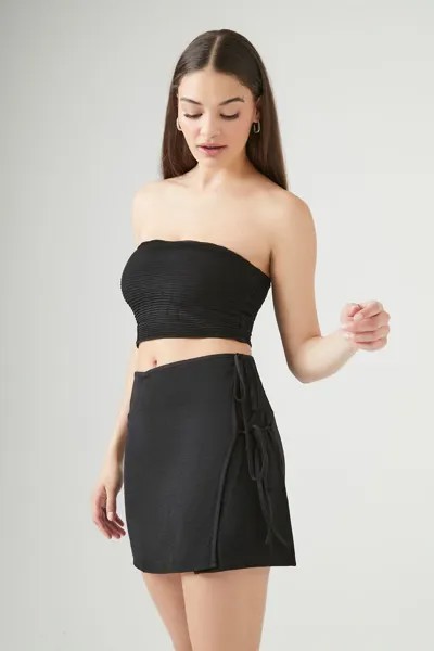Мини-юбка с запахом и завязками Forever 21, черный
