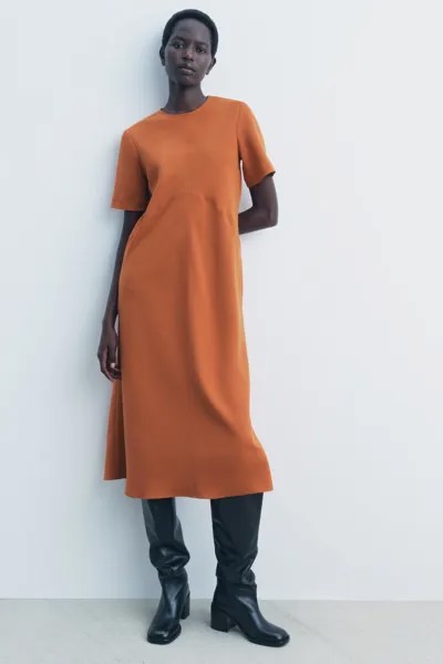Платье миди с воланами ZARA, оранжевый