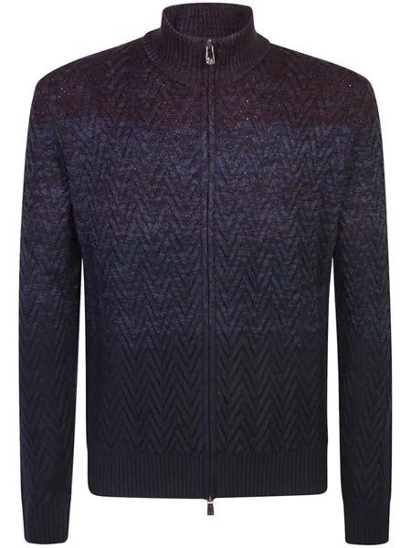 Corneliani кардиган с шевронным узором, фиолетовый