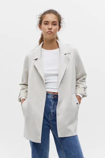 Куртка из искусственной замши с закатанными рукавами Pull&Bear, экрю