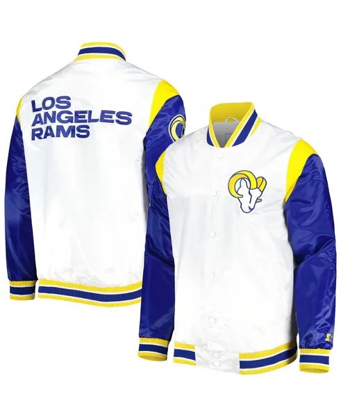 Мужская белая университетская куртка из атласа с длинными кнопками Los Angeles Rams Throwback Warm Up Starter