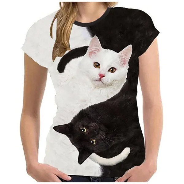 Женщины 3D Cat Печати Футболка Летний Короткий рукав O-шея случайные рубашки