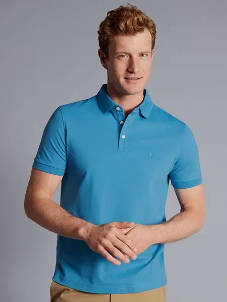 Хлопковая рубашка-поло Charles Tyrwhitt Pique, Бирюзовый, Бирюзовый