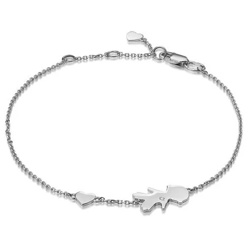 Браслет-цепочка Vesna jewelry, белое золото, 585 проба, родирование, бриллиант, длина 18.5 см.