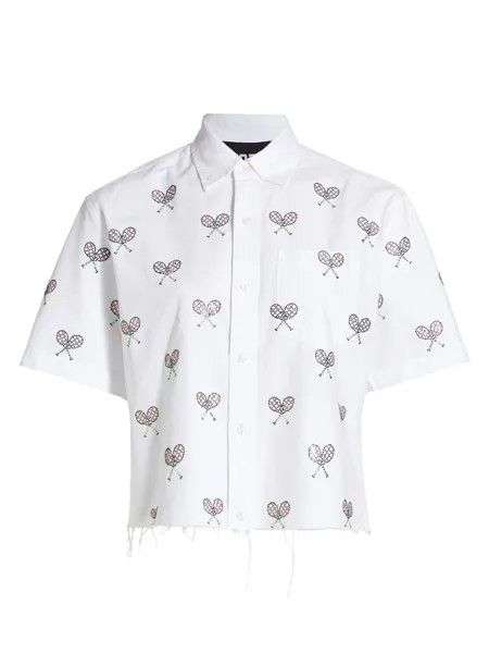 Рубашка с теннисной ракеткой, украшенная кристаллами Libertine, белый