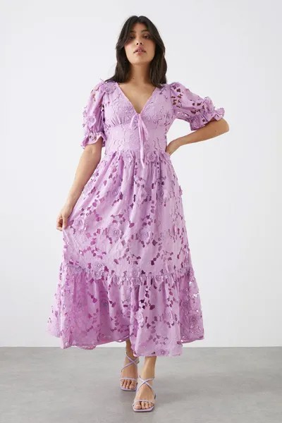 Платье миди премиум-класса с ажурной вышивкой Dorothy Perkins, фиолетовый