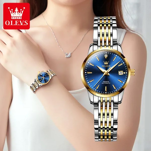 Роскошные женские часы OLEVS, автоматические механические наручные часы стразы, женские часы, модные светящиеся женские часы из нержавеющей с...