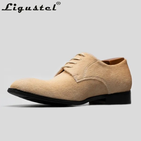Ligustel/Мужские модельные туфли с красной подошвой; Дизайнерские оксфорды из конского волоса; Бежевые туфли; Свадебные модные вечерние мужски...