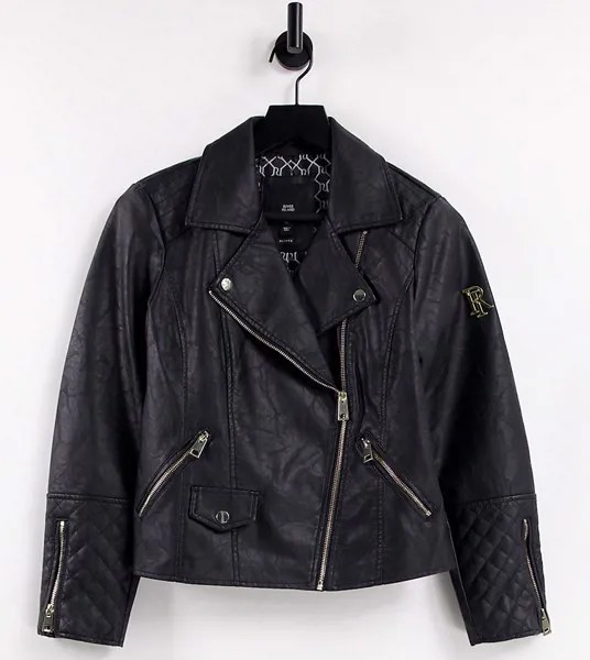 Черная фирменная куртка из искусственной кожи River Island Petite-Черный цвет