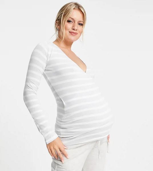 Лонгслив в серую и белую полоску с запахом для кормления ASOS DESIGN Maternity-Серый
