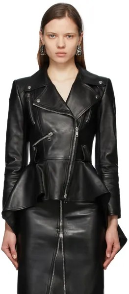 Черная кожаная куртка с баской Alexander McQueen