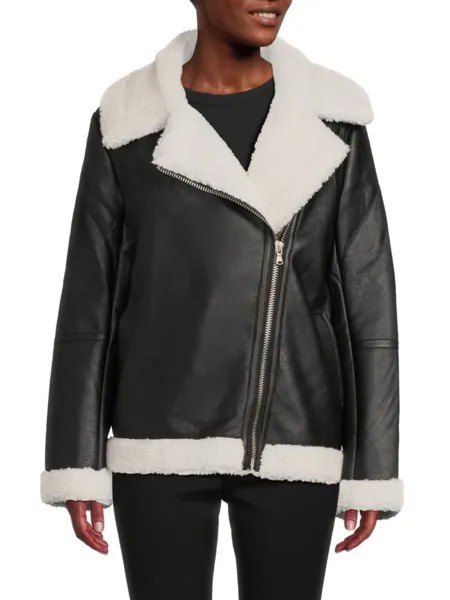 Байкерская куртка из искусственной кожи оверсайз из искусственной овчины Saks Fifth Avenue, цвет Black White