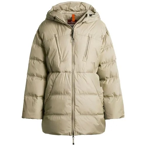 Пуховик Parajumpers, удлиненный, силуэт прямой, капюшон, карманы, размер 46, бежевый