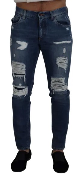 Джинсы DOLCE - GABBANA Синие хлопковые рваные джинсы узкого кроя IT48/W34/M Рекомендуемая розничная цена 1050 долларов США