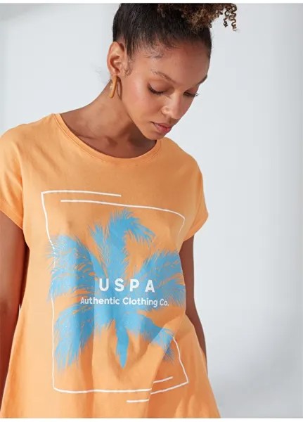 Оранжевая женская футболка с круглым вырезом с принтом U.S. Polo Assn.