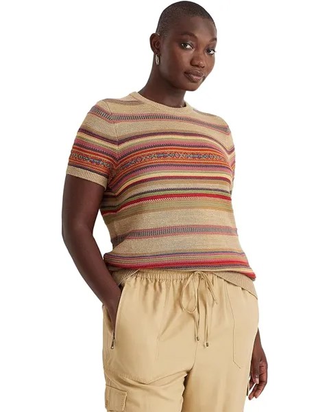 Свитер LAUREN Ralph Lauren Plus Size Fair Isle & Striped Short Sleeve Sweater, мульти