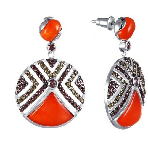 Серьги ELEMENT47, серебро, 925 проба, фианит, агат