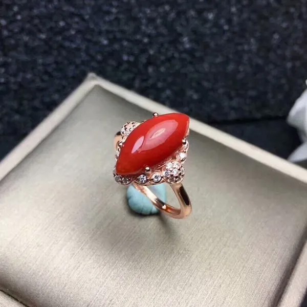 Идеальное Драгоценное кольцо MeiBaPJ из кораллового драгоценного камня для женщин, настоящая искусственная серебряная бижутерия