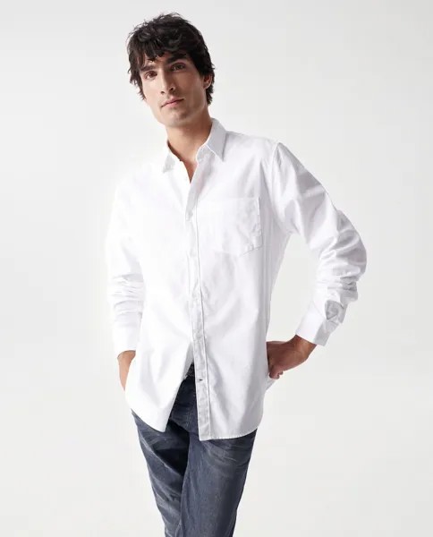 Обычная однотонная мужская рубашка белого цвета Salsa Jeans, белый