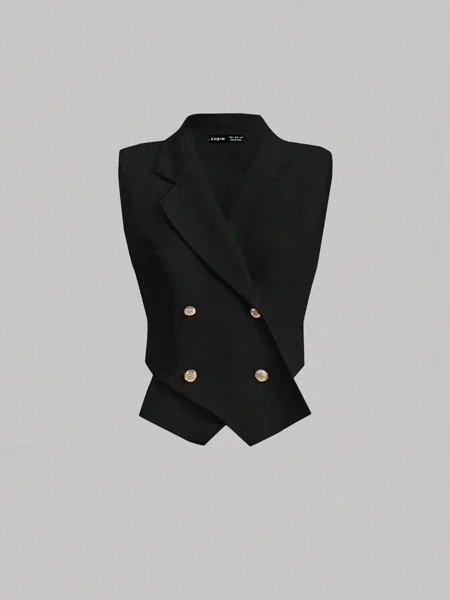 SHEIN MOD женский костюм для концерта, свидания и ночи, двубортный жилет с воротником, куртка, черный цвет
