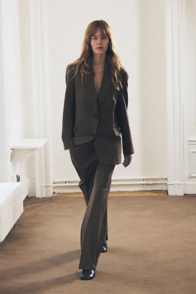 Брюки с высокой талией ZARA, коричневый/серо-коричневый
