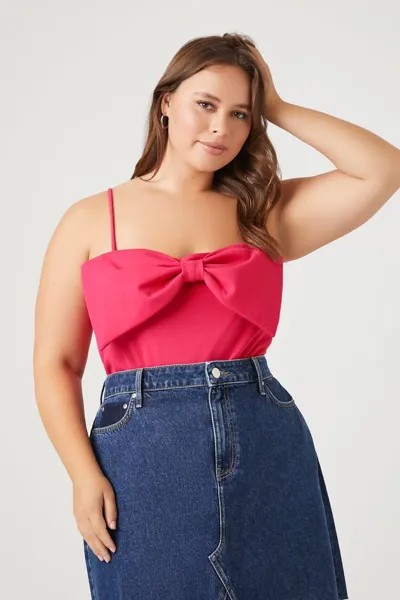 Майка больших размеров с бантом спереди Forever 21, фуксия