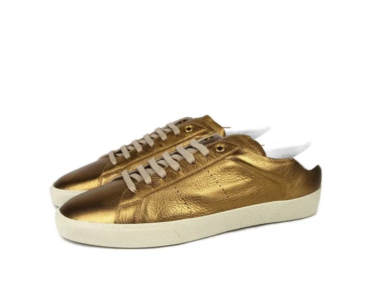 Saint Laurent Мужские Кожаные Кроссовки Металлик SL06, бронза