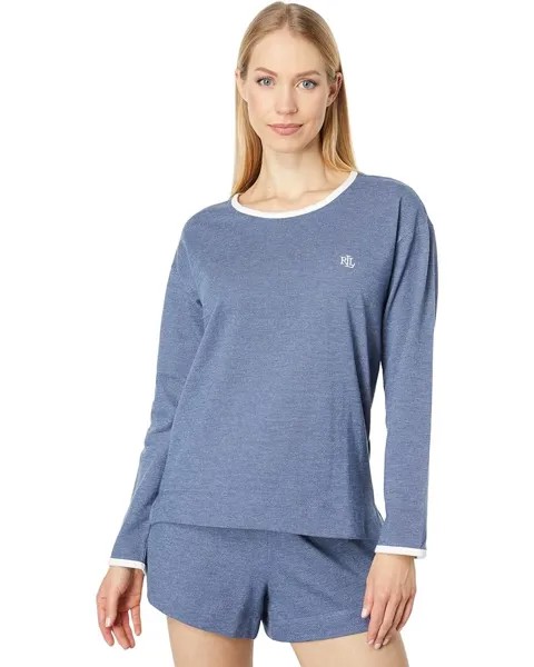 Пижамный комплект LAUREN Ralph Lauren Long Sleeve Crew Neck Boxer PJ Set, цвет Heather Blue