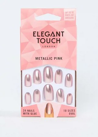 Розовые накладные ногти металлик Elegant Touch-Медный
