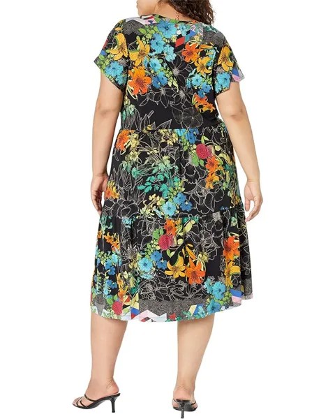 Платье Johnny Was Plus Size Nero Sequence Tiered Tea Length Dress, мульти