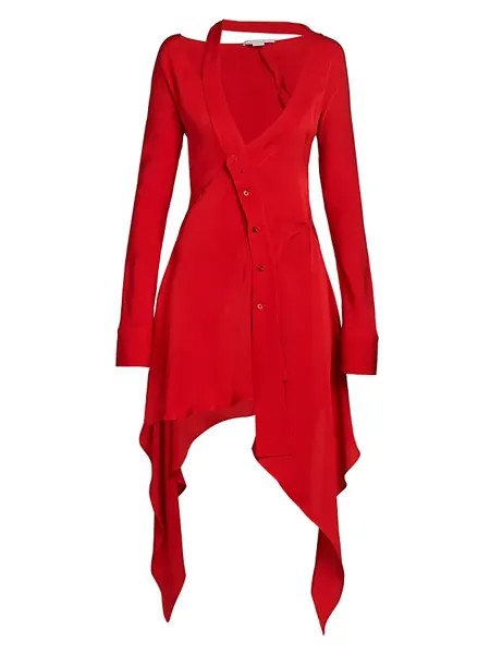 Асимметричное платье-миди с длинными рукавами Stella Mccartney, красный