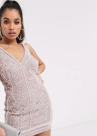 Бархатное платье мини с искусственным жемчугом ASOS DESIGN Petite-Мульти