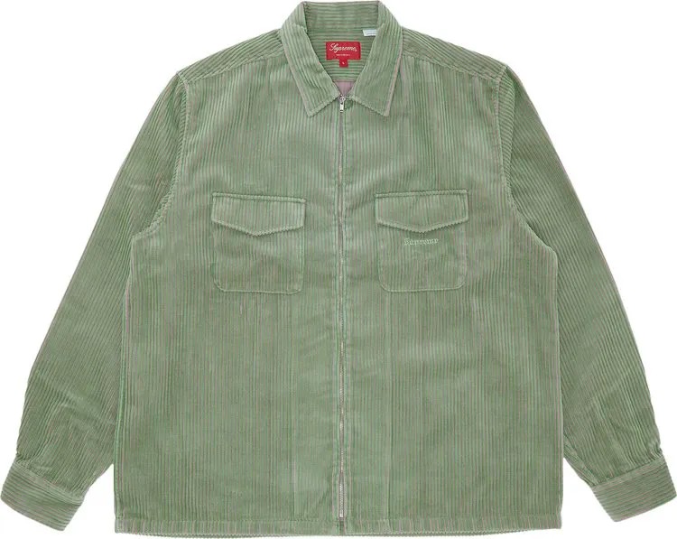 Рубашка Supreme 2-Tone Corduroy Zip Up Shirt 'Green', зеленый