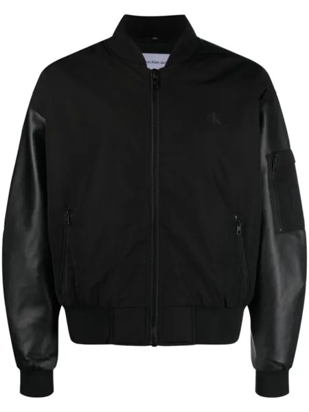 Calvin Klein Jeans бомбер с рукавами из искусственной кожи, черный