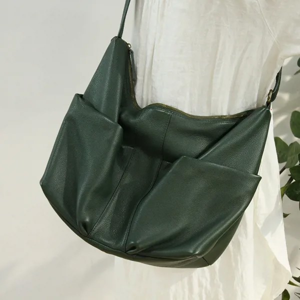 Сумка кросс-боди из воловьей кожи с верхним слоем, новая Корейская версия больших сумок, женские сумки, вместительная Повседневная сумка на ...