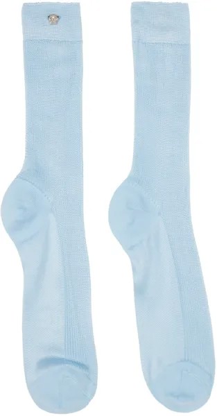Синие трикотажные носки в рубчик Versace