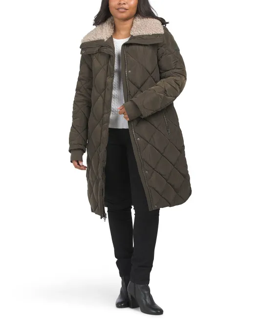 Пуховик длиной три четверти с бриллиантами Lucky Brand, цвет Army