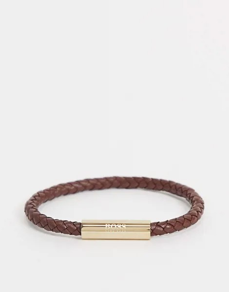 Мужской кожаный плетеный браслет коричневого цвета BOSS-Коричневый цвет