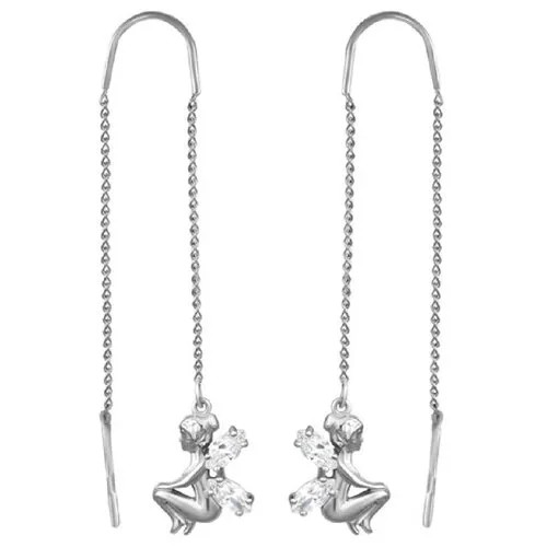 Серьги Золотой Меркурий, серебро, 925 проба, фианит, золотой, белый