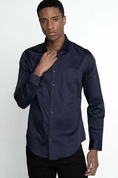 Мужская рубашка Slim Fit Koton Satin Premium Series TUDORS, темно-синий