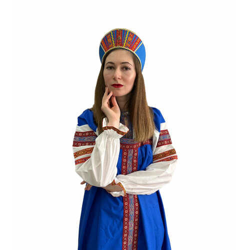 Кокошник русский народный женский синий ободок взрослый Радуга