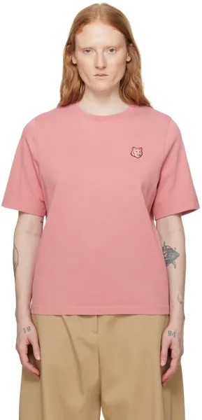 Розовая футболка с головой лисы Maison Kitsune