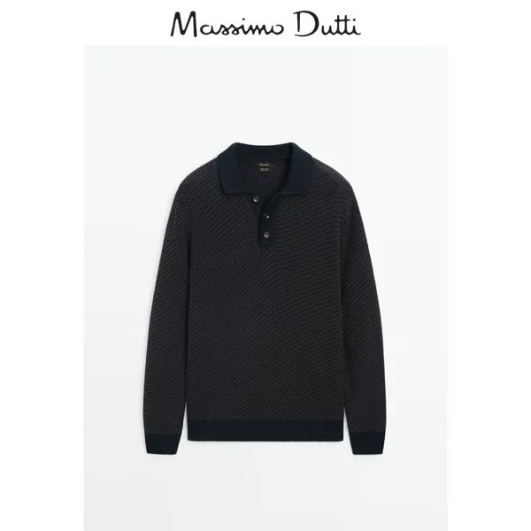 Свитер Massimo Dutti с воротником-поло, темно-синий