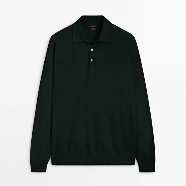Свитер-поло Massimo Dutti Wool Blend, темно-зеленый
