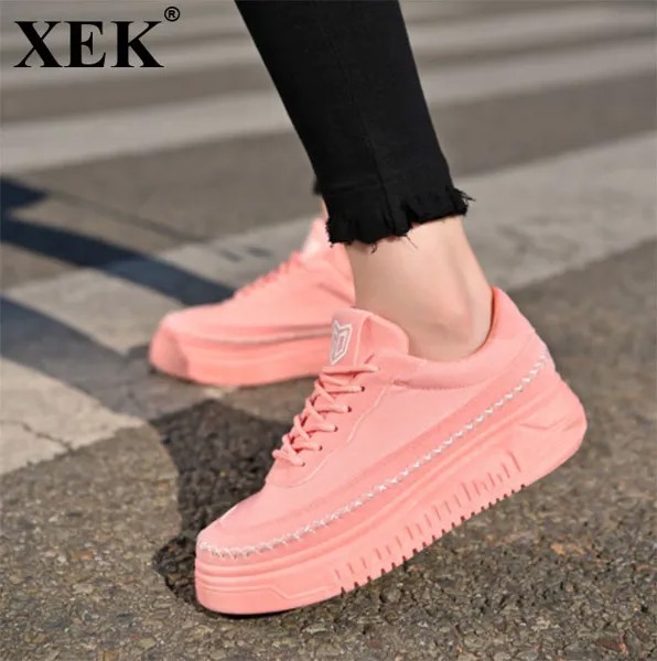 Кроссовки XEK женские из натуральной кожи, модные розовые туфли на платформе, со шнуровкой, криперы, белые, ZLL59